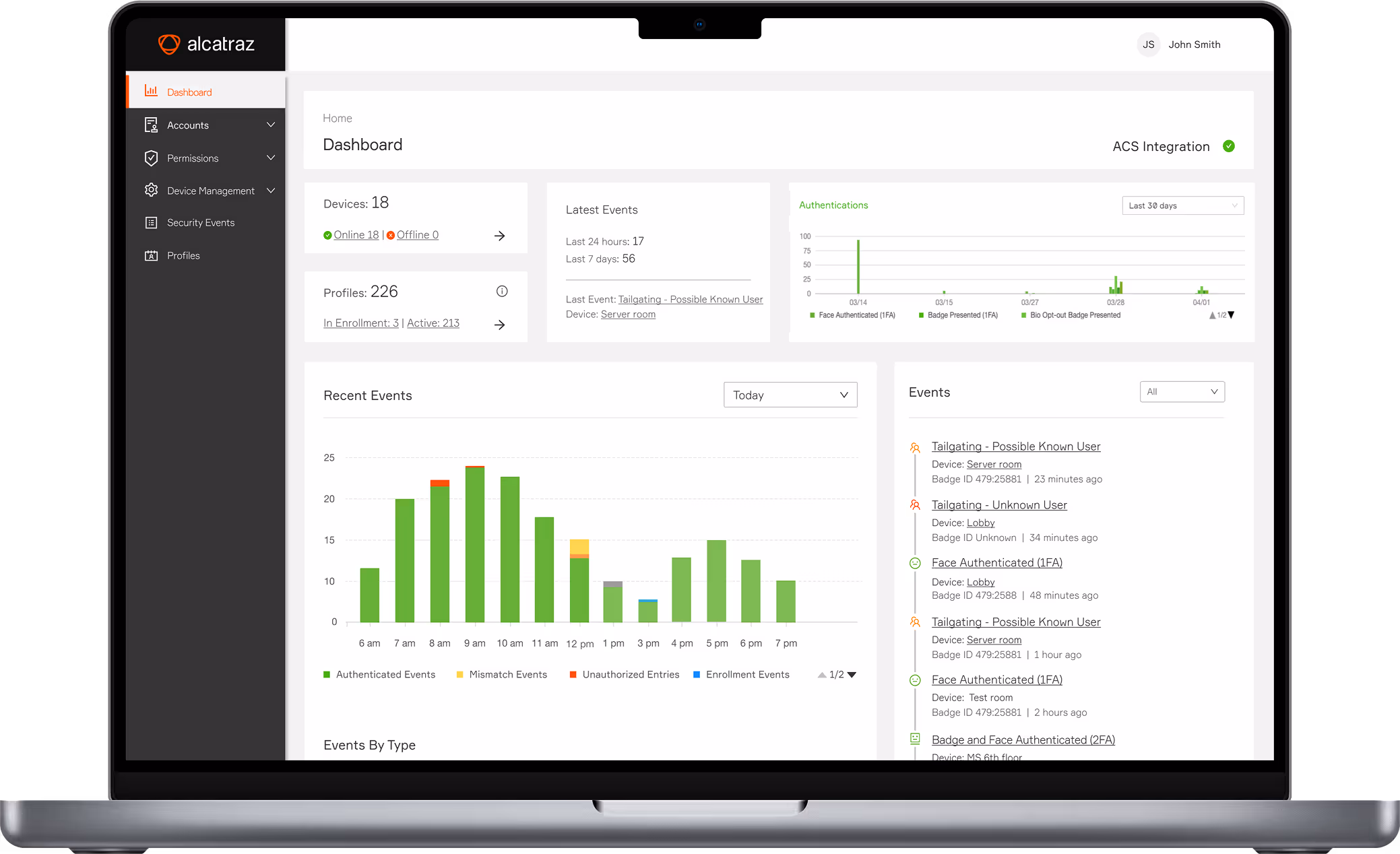 Alcatraz Platform admin interface showing device and enrollment management