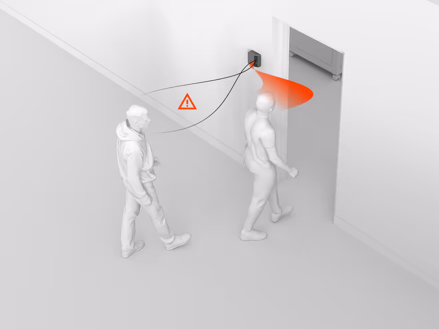 Rock X detecting a second person following an authenticated user through a door